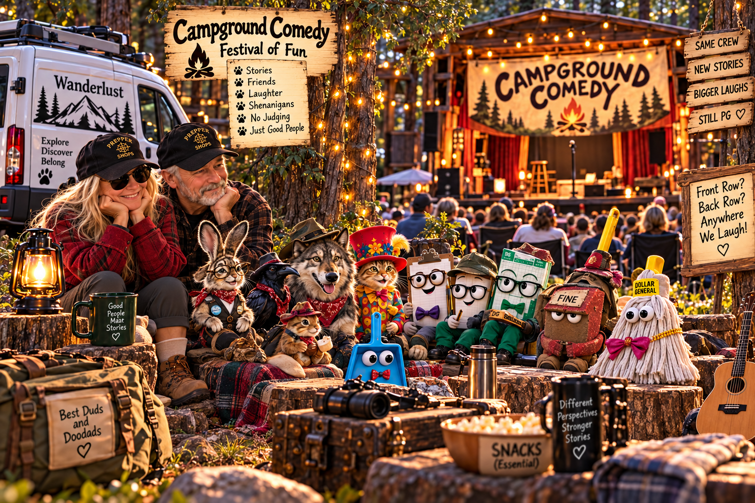 Jo, Max, and the Rabbit Hole crew load Wanderlust for Campground Comedy
