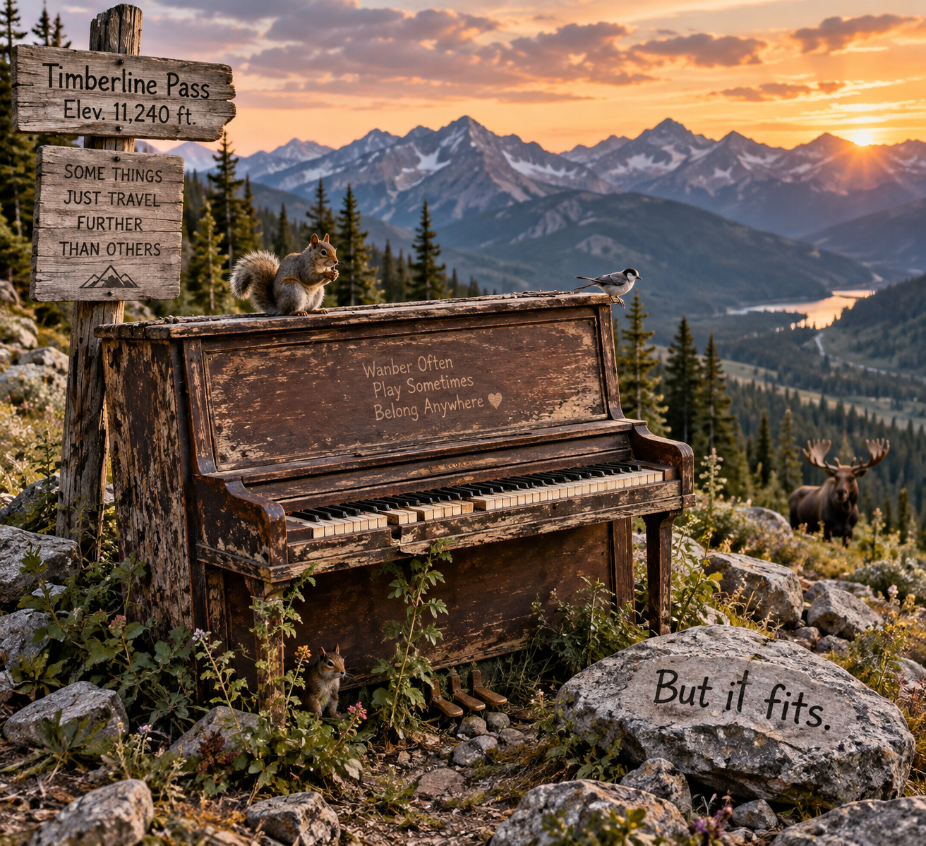An abandoned piano on a mountain pass