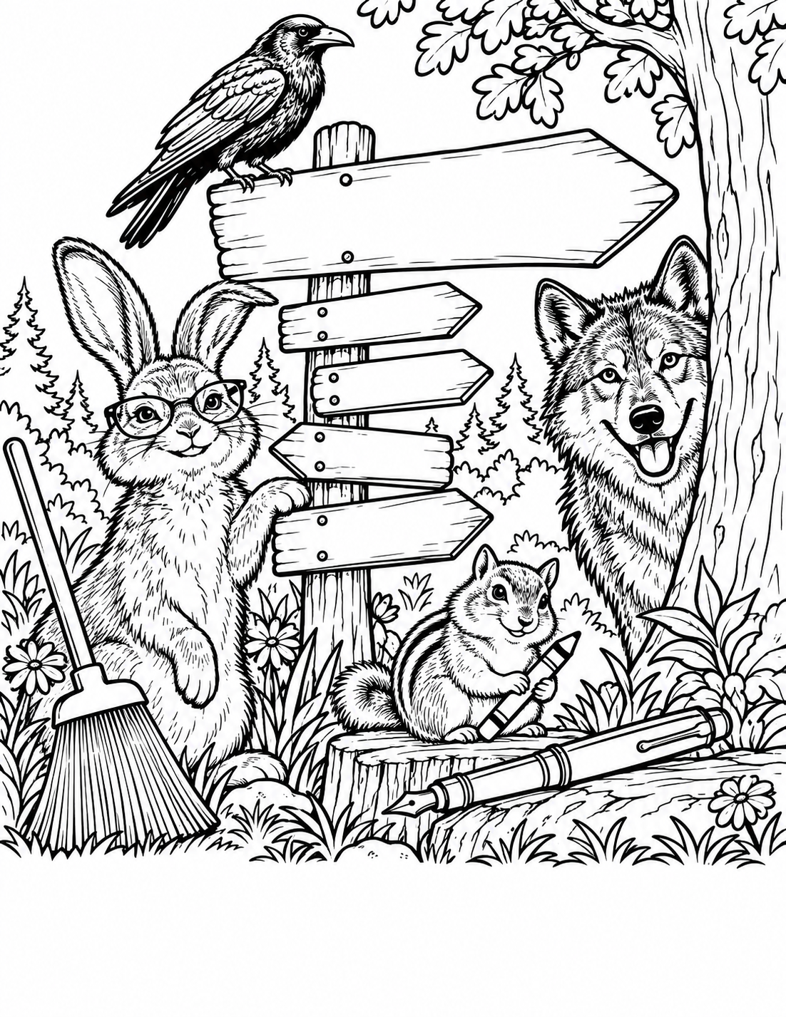 Approved black-and-white Rabbit Hole coloring page with a blank arrow