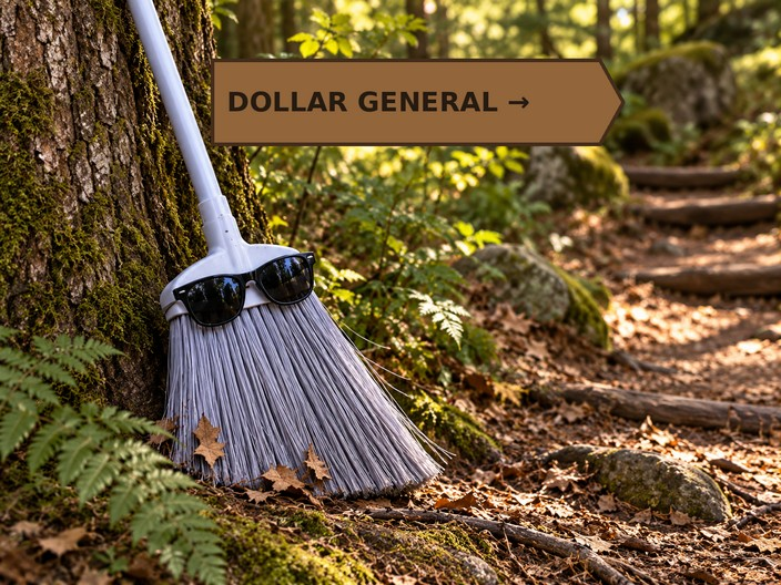 Broom beside the DOLLAR GENERAL arrow