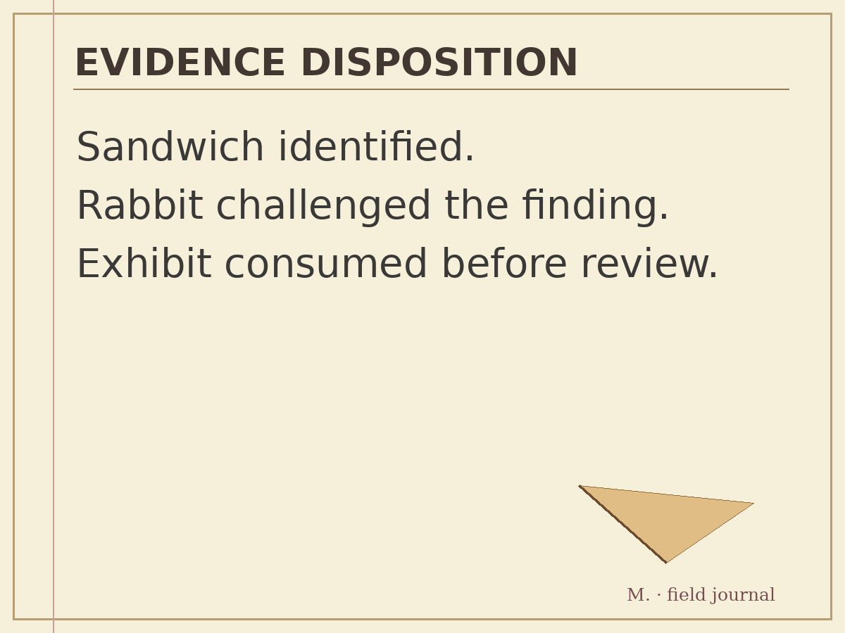 Monty's precise field document: sandwich after