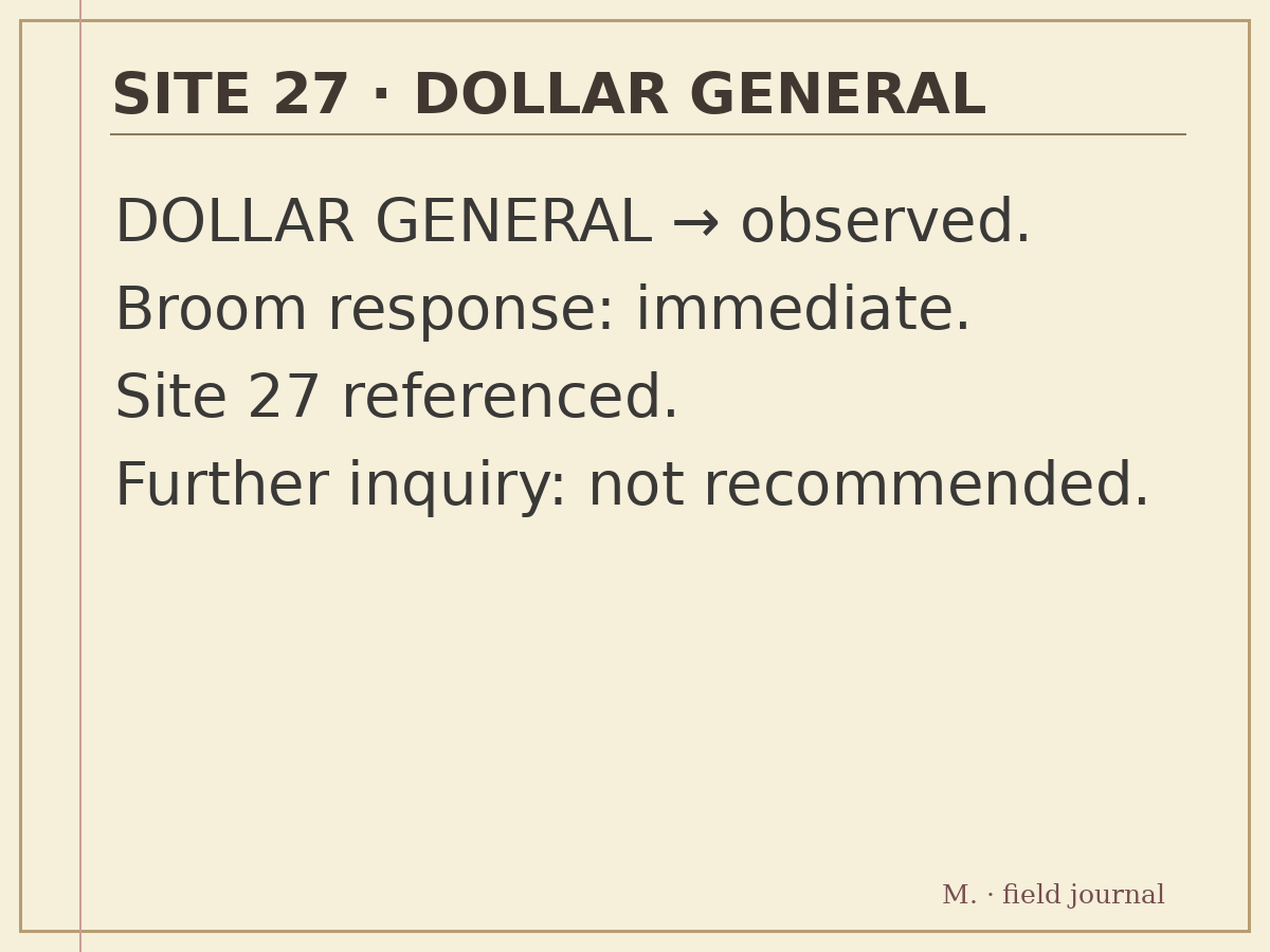 Monty's precise field document: site27