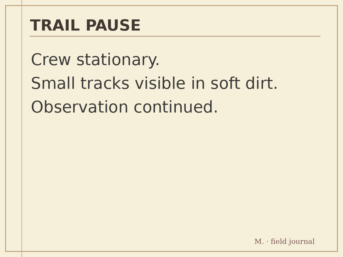 Monty's precise field document: stillness